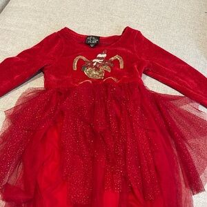 Unicorn long sleeve Christmas dress size 4 toddler. Red.
